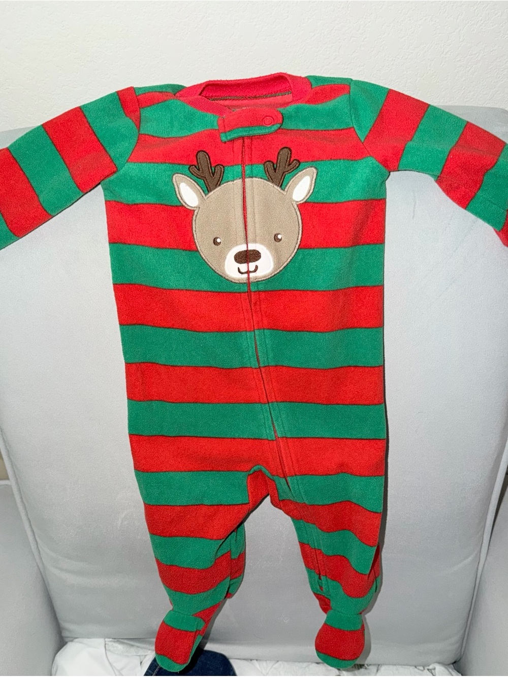 Carter's Red & Green Striped Reindeer Footed Pajamas